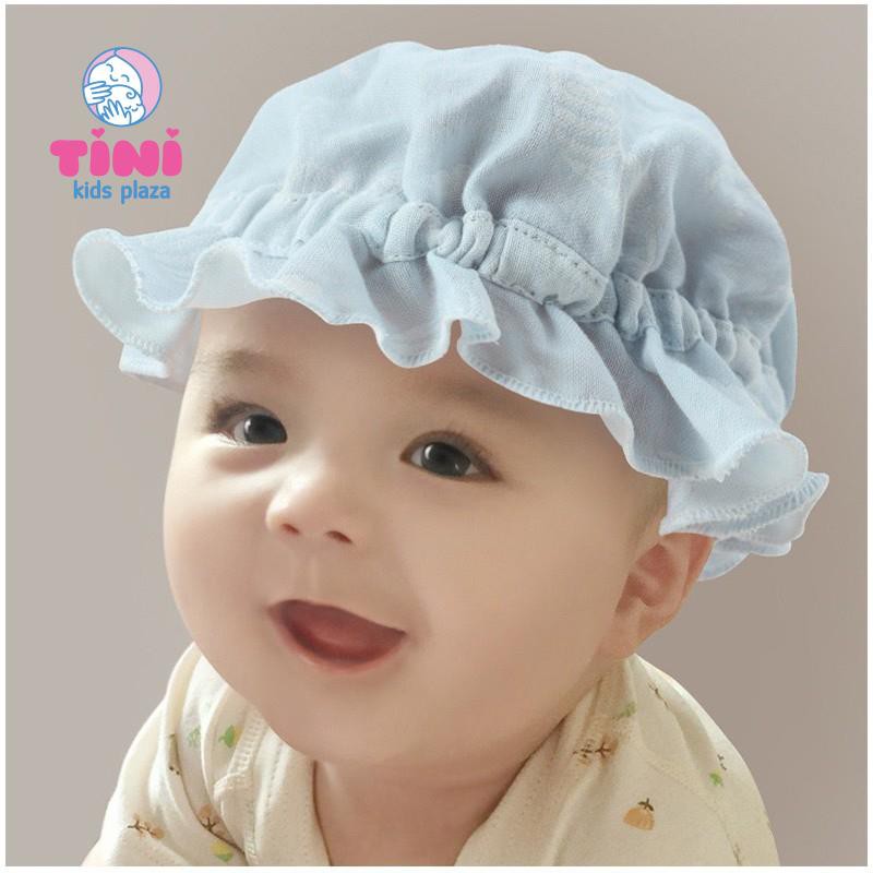 Nón tiểu thư cao cấp cho bé sơ sinh từ 0 - 3 tháng tuổi - Mũ vải cotton nhún bèo cao cấp cho bé gái