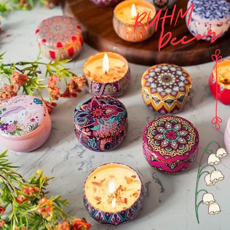 Nến thơm hoa khô thiên nhiên làm từ sáp đậu nành thanh lọc không khí khử mùi hôi decor trang trí nhà cửa spa homestay