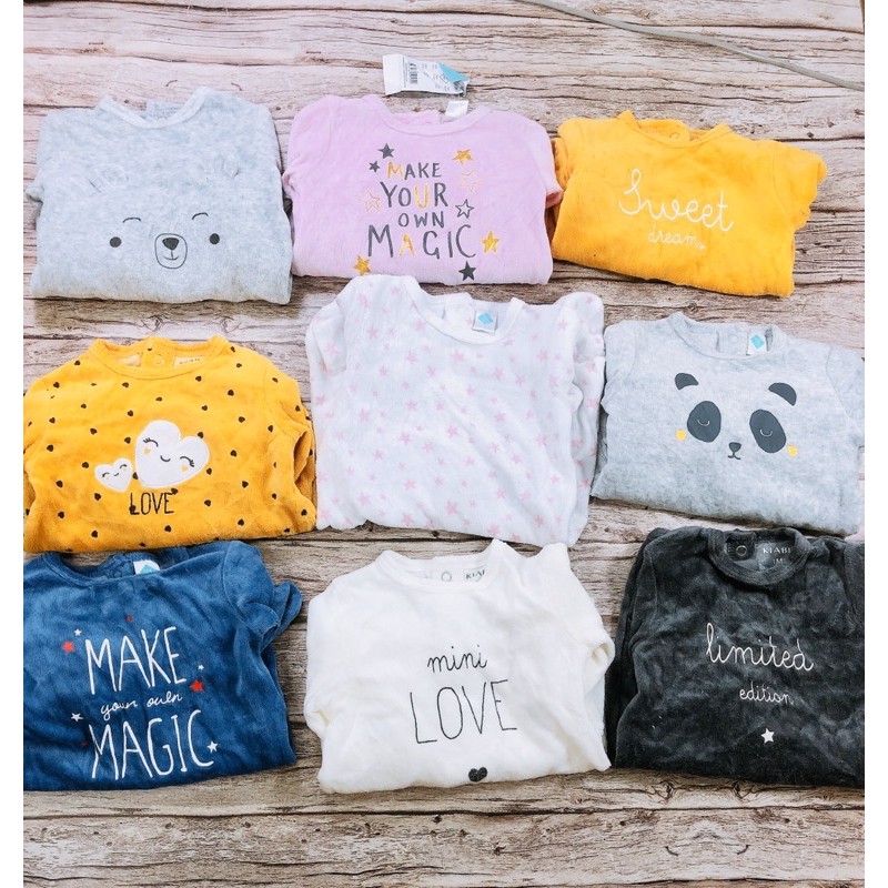 Set 3 sleepsuit nỉ các hãng dư xịn Kiabi, Carter, tex...giao ngẫu nhiên