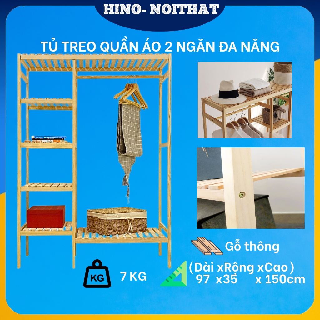 Kệ treo quần áo 2 ngăn, tủ treo quần áo đa năng