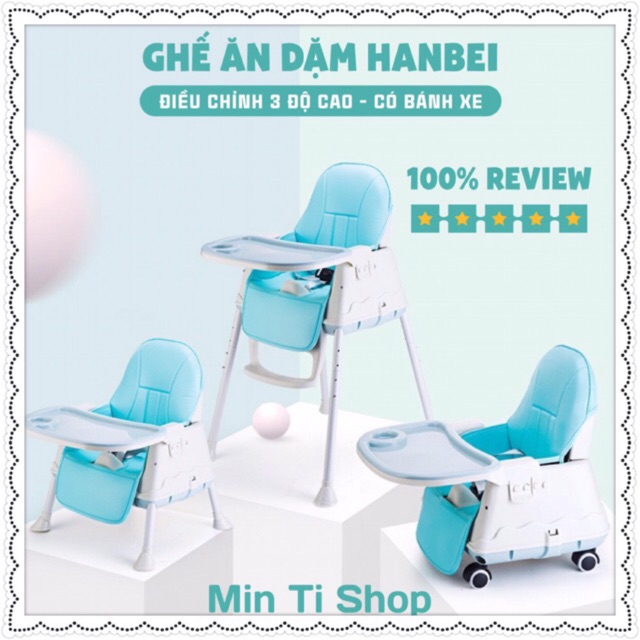 [TẶNG THÌA BÁO NÓNG] GHẾ ĂN DẶM HANBEI + ĐỆM + BÁNH XE (BẢO HÀNH 1 NĂM)