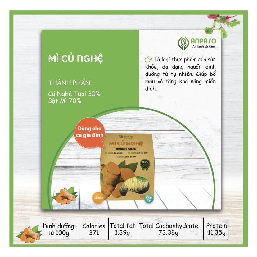 Mì Củ Nghệ Tự Nhiên Nguyên Chất Anpaso ăn chay giảm cân 120G