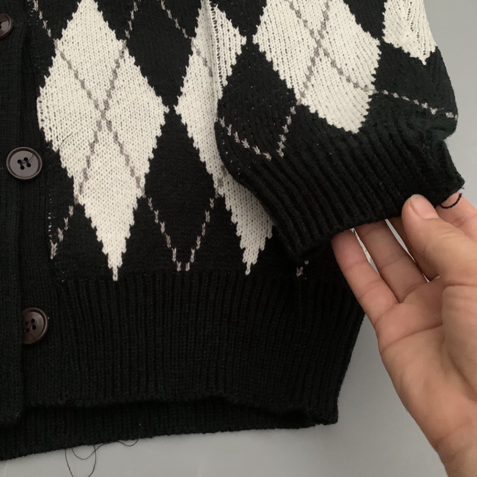 áo khoác len cardigan nữ form rộng họa tiết quả trám kim cương hàng quảng châu cao cấp Noiyxanh nội y xanh chất len quản