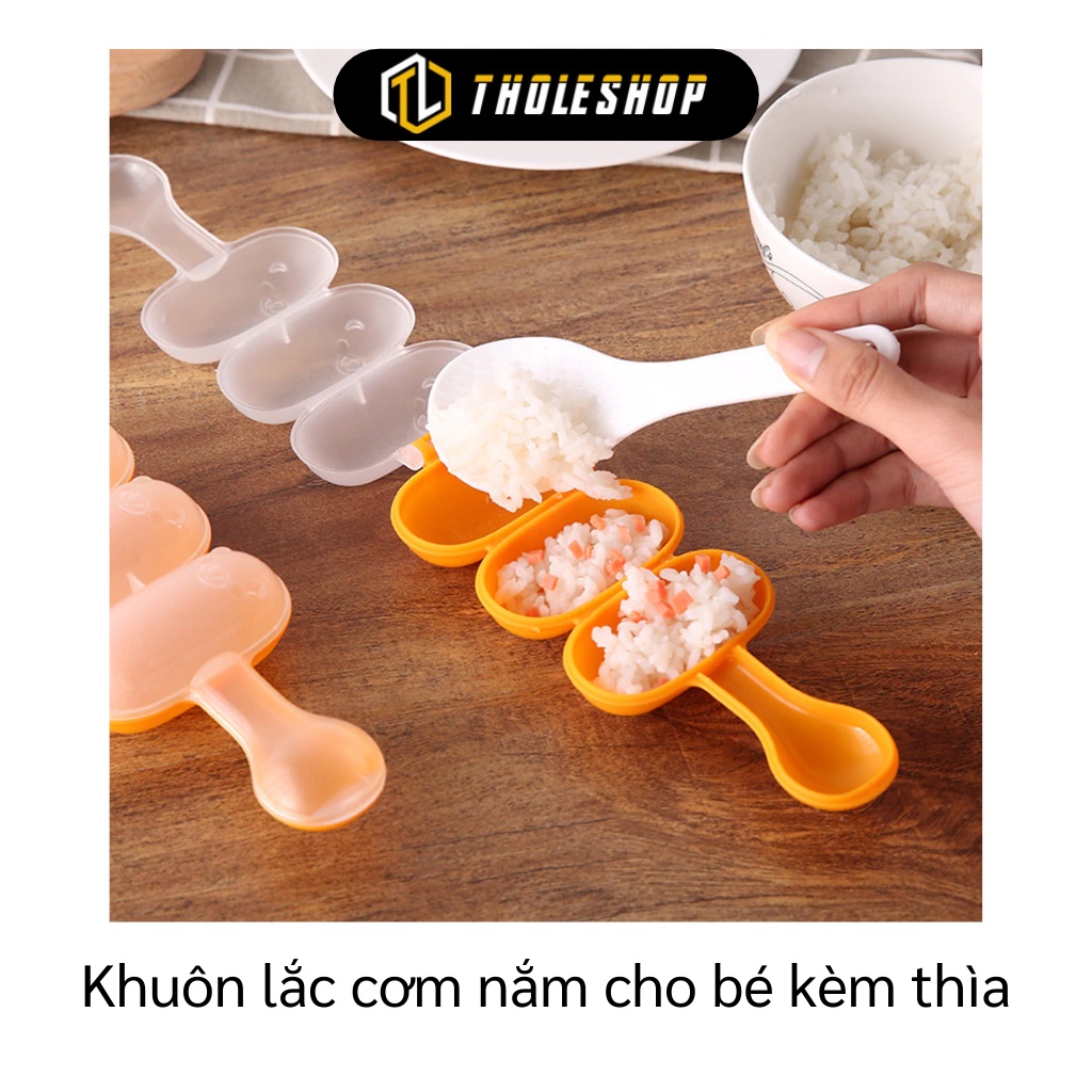 Khuôn Lắc Cơm - Bộ Khuôn Tạo Hình Cơm Nắm 3 Viên Tròn Cho Bé Ăn Dặm Kèm Thìa 9600