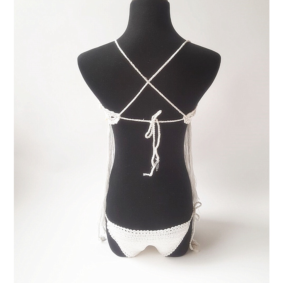 Bộ bikini BBB xẻ tà dệt kim cột dây phong cách Bohemian gợi cảm cho nữ