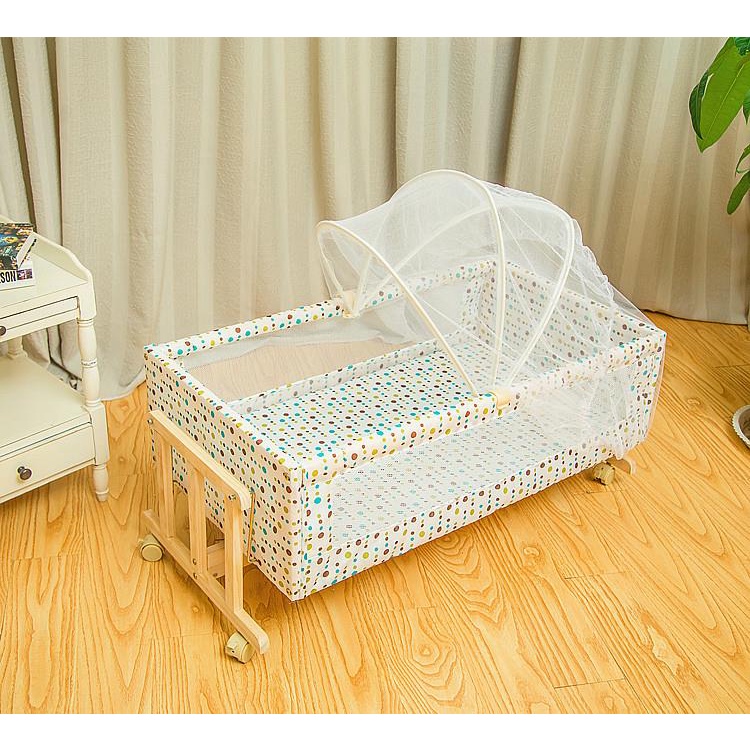 Nôi đu đưa cho bé, có màn chụp cho bé, gỗ thông size 90*50*40 bảo hành 12 tháng, có thanh chắn giường từ trẻ sơ sinh