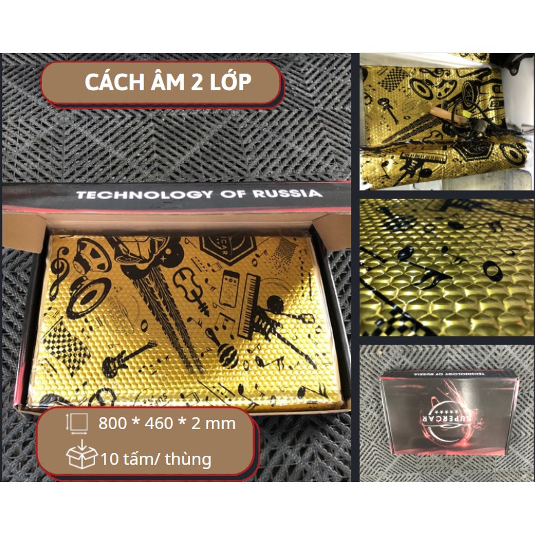 Cách âm 2 lớp cho xe ô tô, xe hơi Ruba Gold thương hiệu Supercar tư Nga kích thước 800 x 460 x 2 mm
