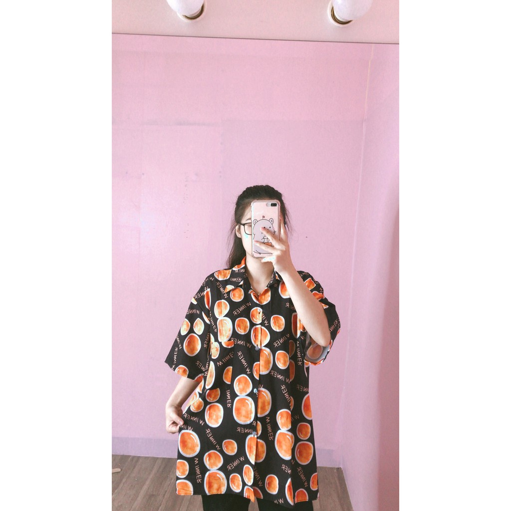 Áo sơ mi nam nữ oversize họa tiết hoa quả phom thụng ulzzang/ Áo sơ mi dáng rộng tay lỡ thời trang unisex_veestore