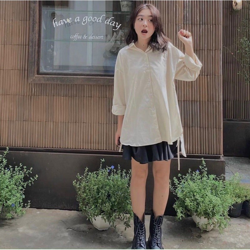 Áo Kiểu SIN SHIRT sơ mi tay dài form oversize tone màu basic hàng nhập quảng châu dày dặn