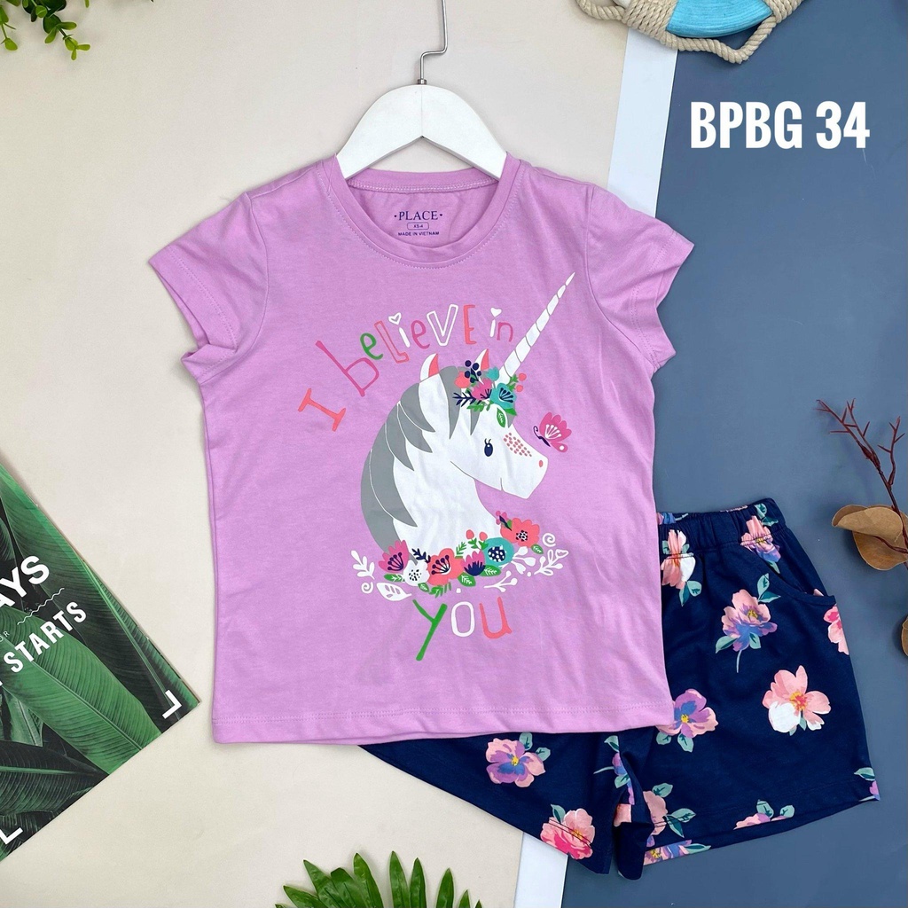 Bộ cotton Place bé gái có tay 4/14, chất cotton mát, mềm