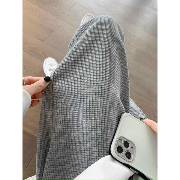 Quần thể thao nữ ống rộng chất vải nỉ tổ ong bo ống gấu dáng Jogger suông dài- Quần nữ mùa đông cá tính mặc đi ngủ ở nhà