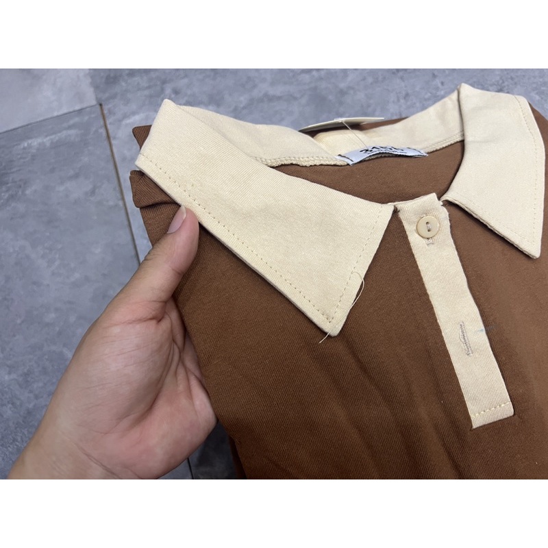 Áo polo 3158  phối cổ thân nâu cổ be ( ảnh thật tự quay chụp)