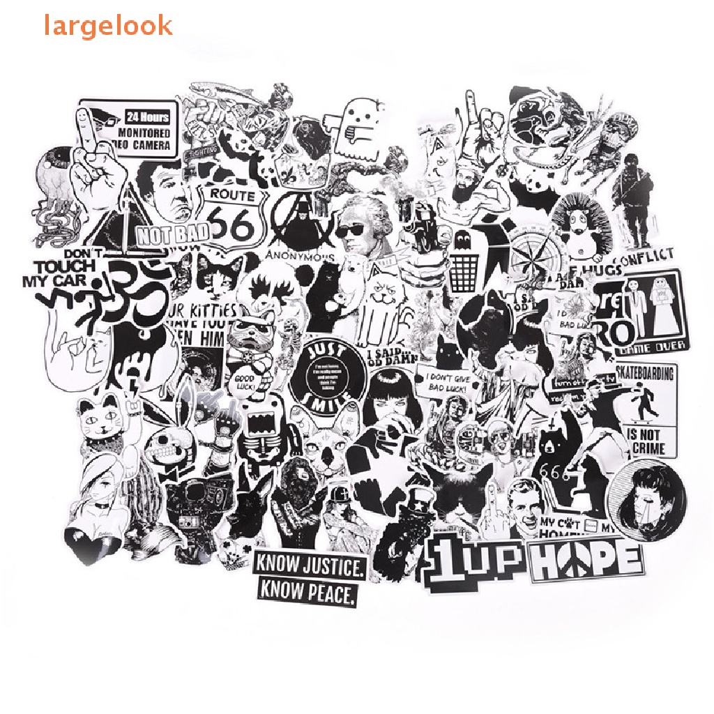 Set 100 Miếng Dán PVC Họa Tiết Graffiti Trắng Đen Trang Trí Đa Ứng Dụng