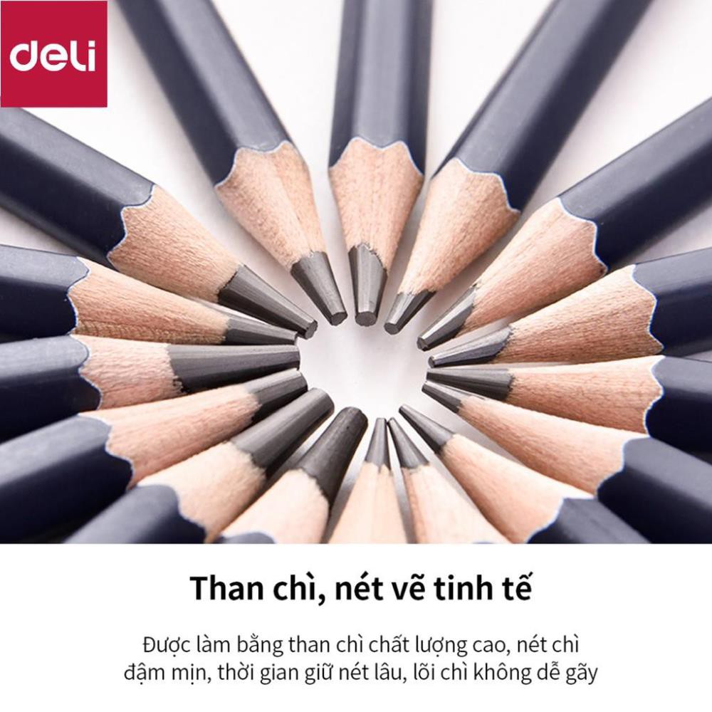 Bút chì phác thảo cao cấp Deli | Độ cứng từ B - 14B, H, 2H, 3H, HB - chì vẽ tranh - Nuevo S999 - 1 chiếc [Deli]