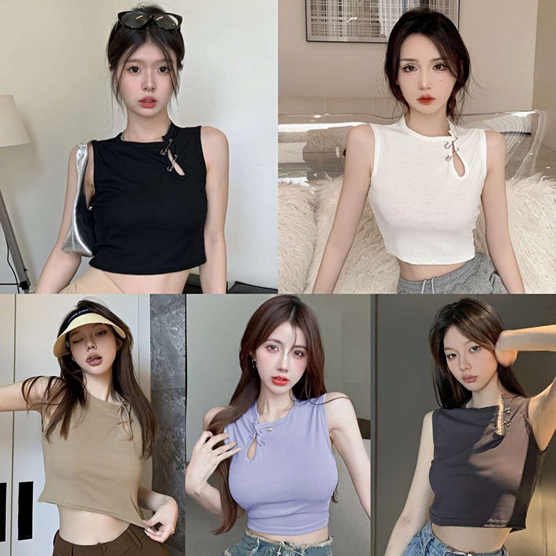 Áo Croptop Sát Nách Màu Sắc Trơn Phong Cách Hàn Quốc Thời Trang Mùa Hè Cho Nữ