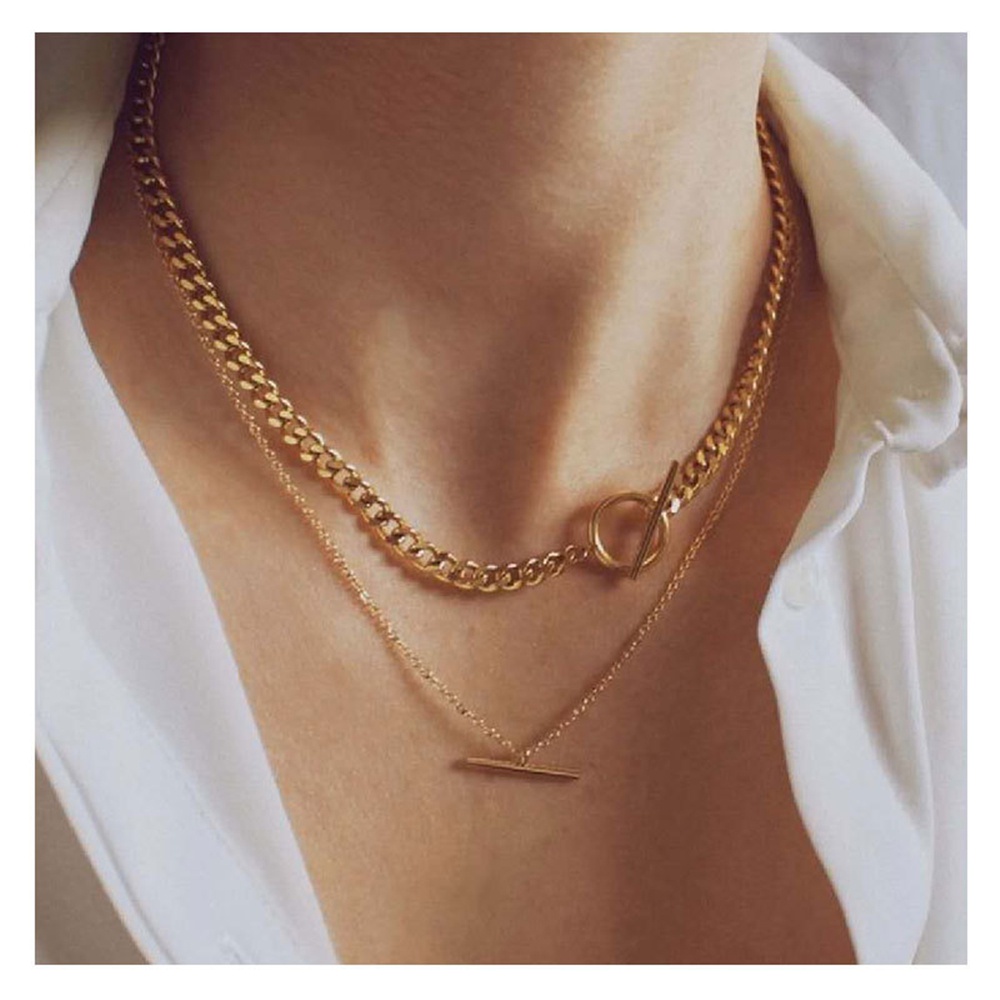 Vòng Cổ Choker Hai Lớp Có Khóa Kim Loại Đơn Giản Cổ Điển Phong Cách Hip Hop Mới Cho Nữ