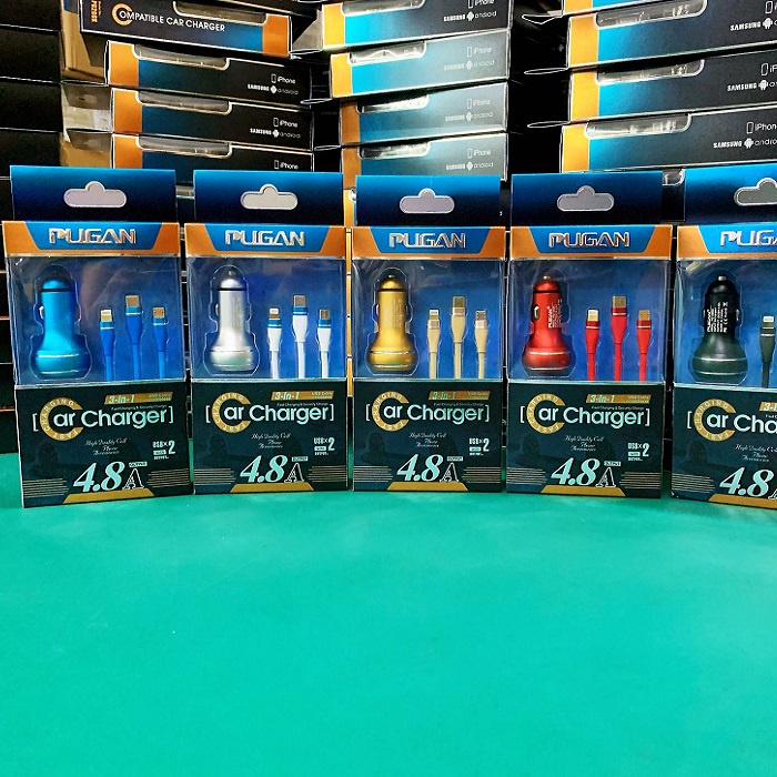 Tẩu Sạc Ô tô, Bộ Tẩu Sạc Xe Hơi PUGAN + Dây Sạc, Dùng Nguồn 12V-24V, Sạc Điện Thoại, Camera Hình Trình, Máy Hút Bụi,...