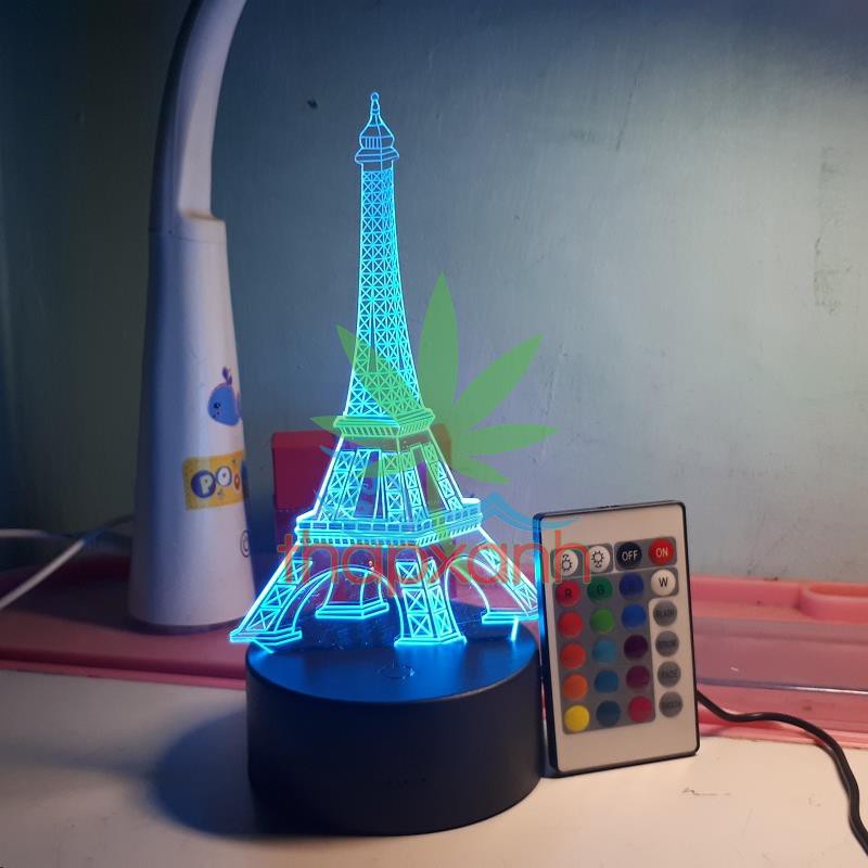 Đèn ngủ, Đèn trang trí Led 3D, Đèn ngủ 16 màu mini có điều khiển Tháp Eiffel