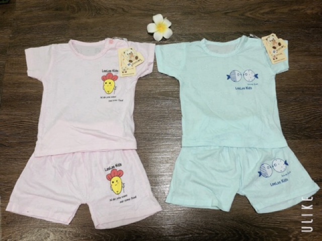 Bộ Cotton cộc tay thông hơi Lee lee kids