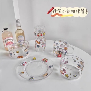 Set bát đĩa cốc nước thuỷ tinh Cậu bé bút chì - Shin chan