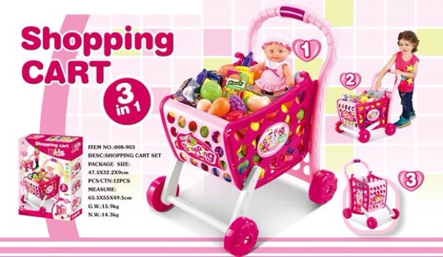 [Mã LIFE0503TOYS1 giảm 10% đơn 150k] Xe đẩy siêu thị 3 tư thế đa năng dùng pin, cảm ứng, có đèn, nhạc