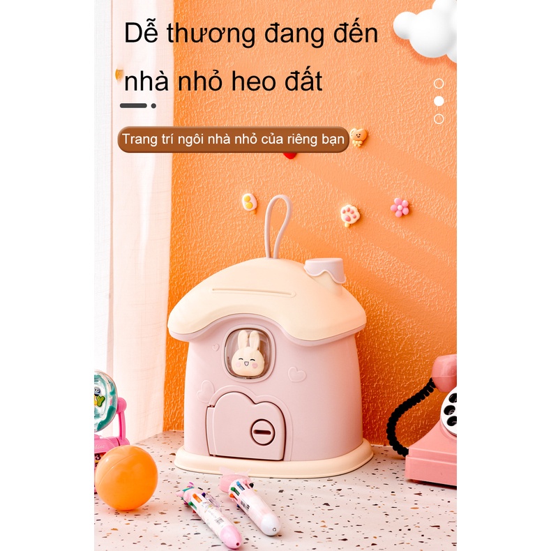 Ống Heo Tiết Kiệm Hình Thỏ Bunny Dễ Thương Sáng Tạo Ống Heo Tiết Kiệm Hình Ngôi Nhà Hoạt Hình Cỡ Lớn Có Khóa Tiện Dụng