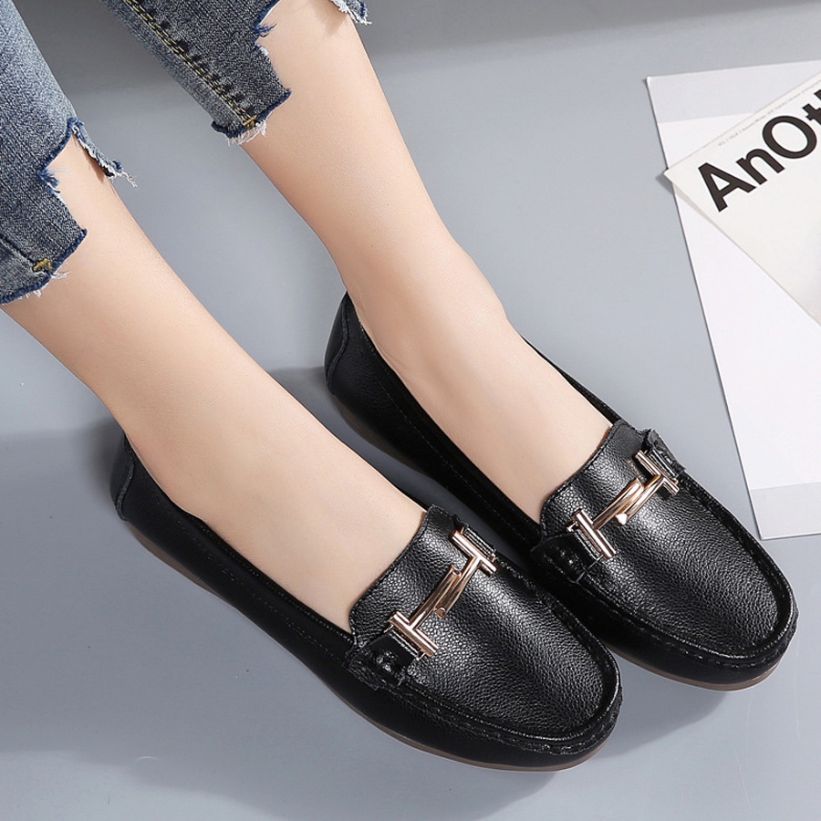 Giày lười nữ chất liệu da vải slip on kiểu mọi đế cao màu trắng độn đế bảo hành 1 năm GD11 TIMAN