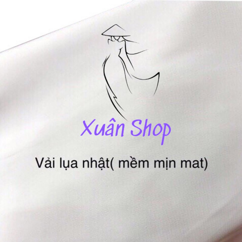 Áo dài trắng học sinh cổ vuông 02 tà lụa nhật truyền thống may sẵn