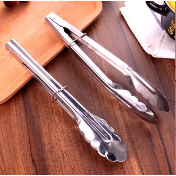 Kẹp inox gắp Thức Ăn, Đồ Nướng dạng VỎ SÒ có khoá gài bằng thép ko ghỉ