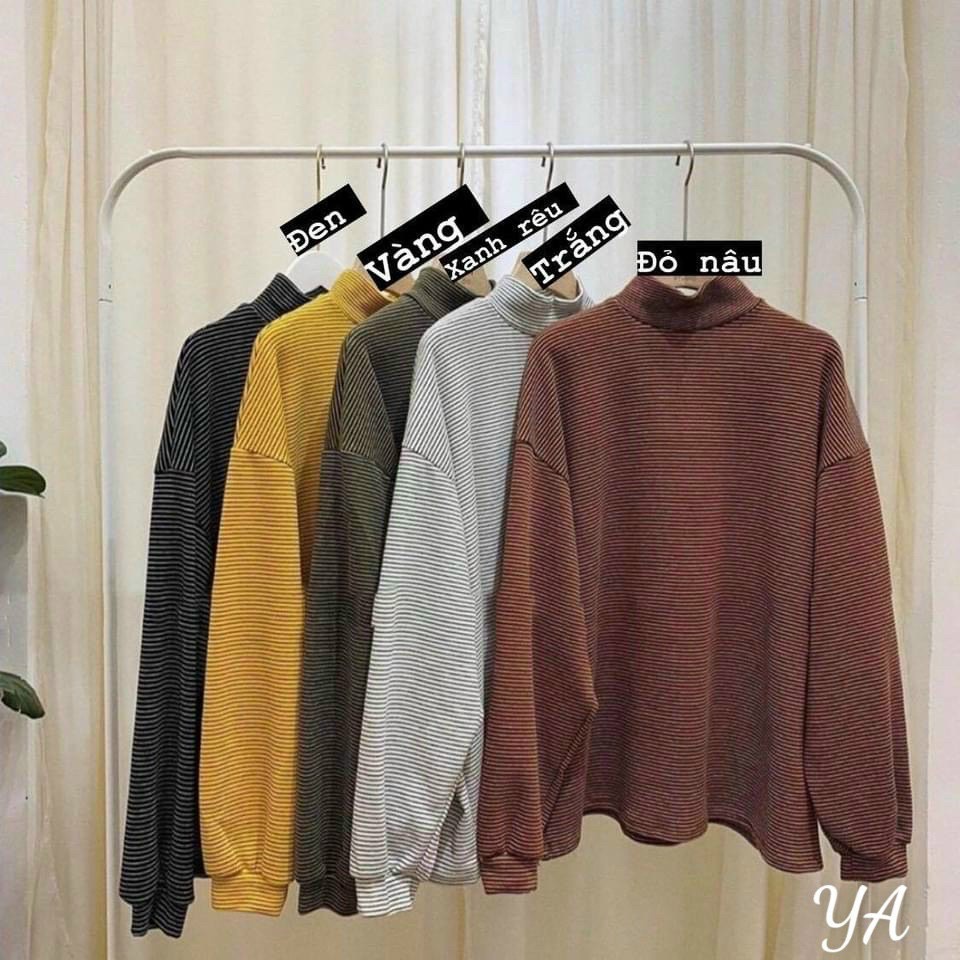Áo len nữ cổ cao tay dài form rộng dáng dài kẻ ngang Hàn Quốc HNDAL03 | BigBuy360 - bigbuy360.vn