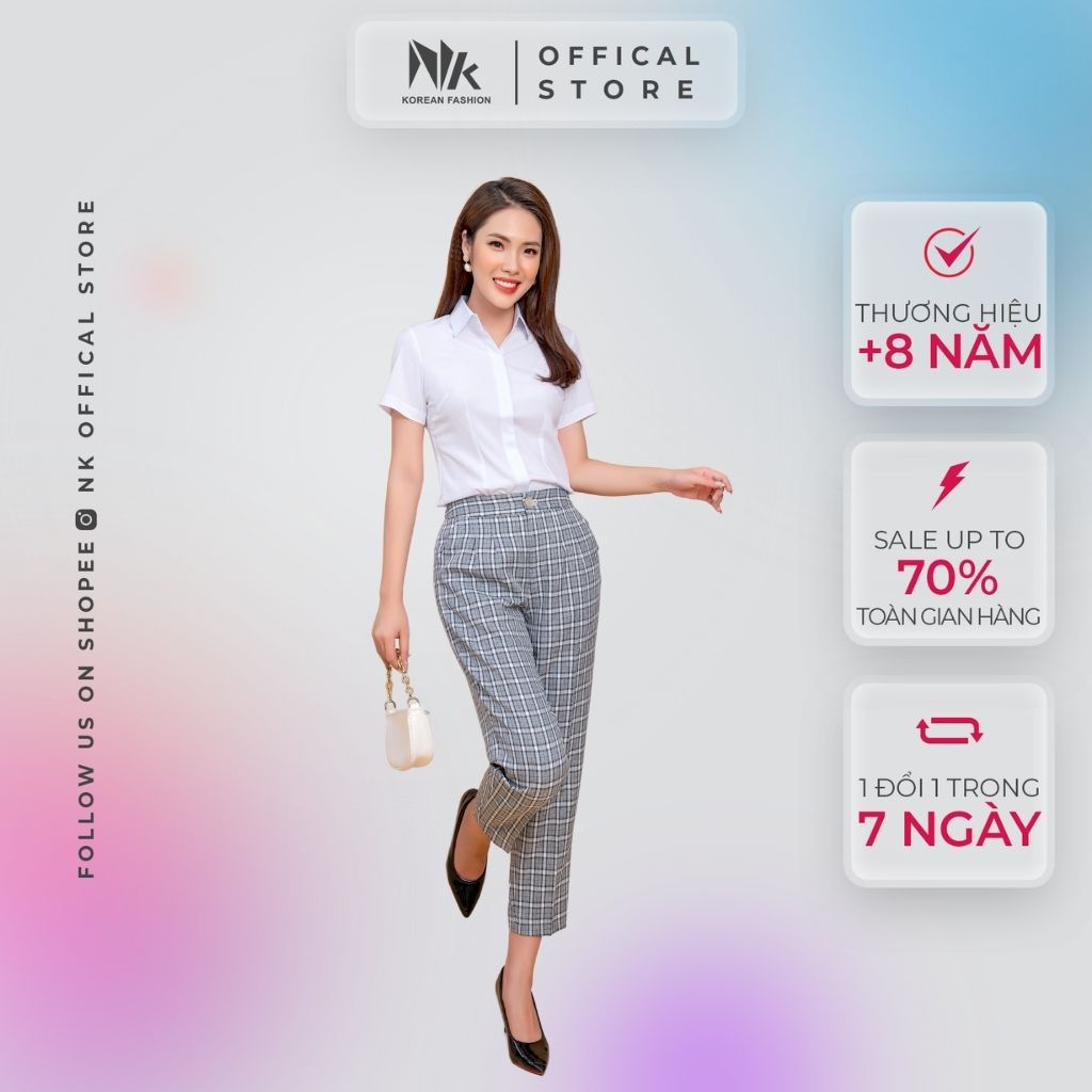 Quần Tây Nữ Công Sở NK Fashion Dáng Baggy Kẻ Caro, Chất Liệu Nhập Hàn Mềm Mịn, Chống Nhăn Xù NKQU2106007