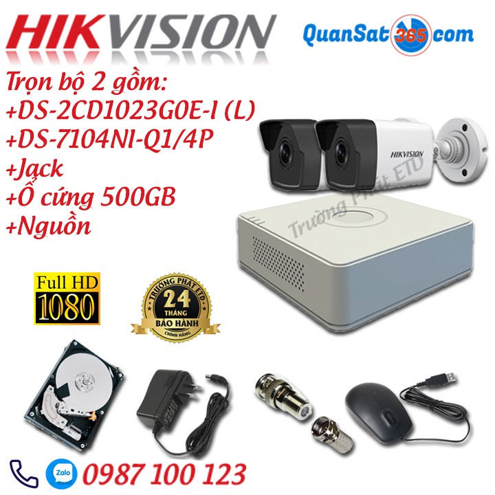 Trọn Bộ (2-8) Camera IP HIKVISION POE 2MP DS-2CD1023G0E-I(L) - Full Phụ Kiện - Hàng Chính Hãng