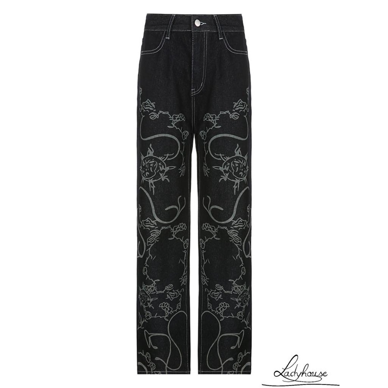 Quần jeans dài lưng cao ống rộng thời trang cho nữ