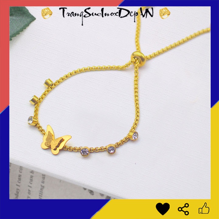 Lắc tay nữ titan cao cấp màu vàng kiểu rút hồ điệp màu vàng sang trọng, quý phái