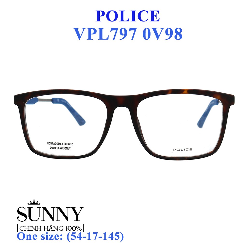 Gọng kính thời trang chính hãng Police VPL797 0V98 (54-17-145), thiết kế dễ đeo bảo vệ mắt