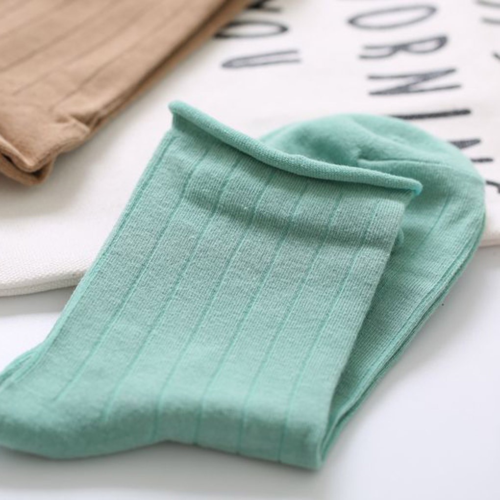 Women Girl Cotton Solid Color Loose Roll Up Casual Socks