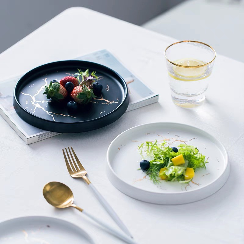 Đĩa sứ đen rạn phong cách Bắc Âu độ lạ, sang trọng, nhẹ nhàng tinh tế, đĩa nhà hàng, khay decor
