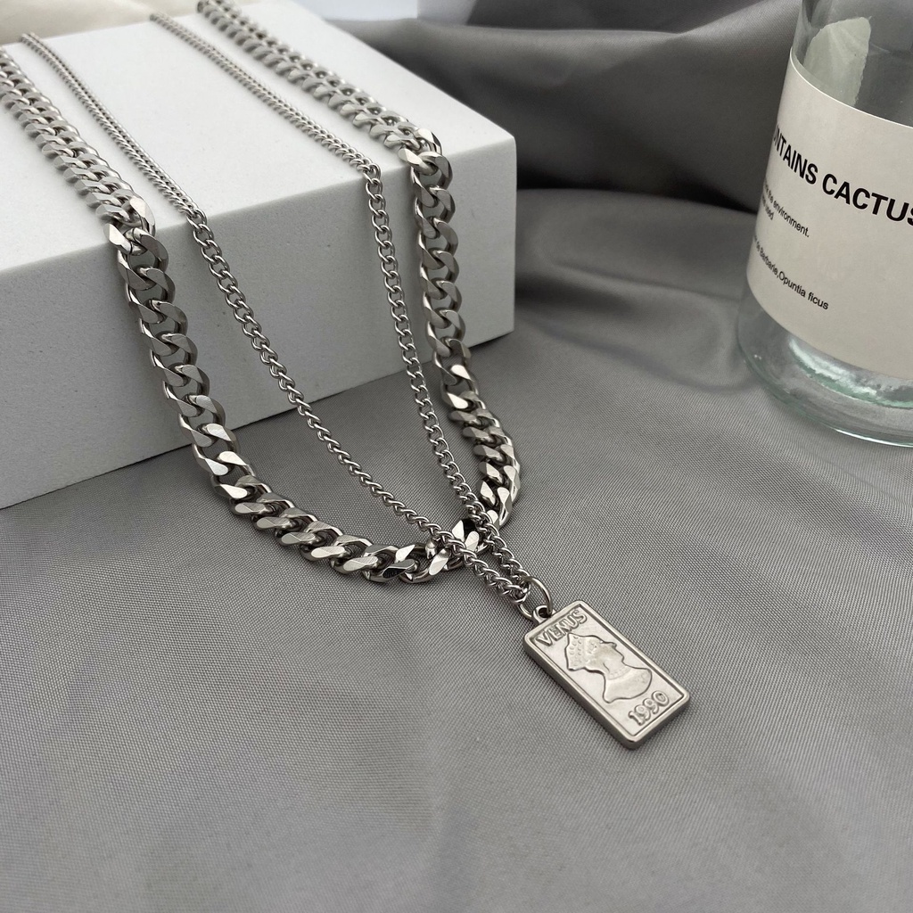 Dây chuyền unisex mua 2 trong 1 thép không gỉ kèm mặt dây chuyền mama king