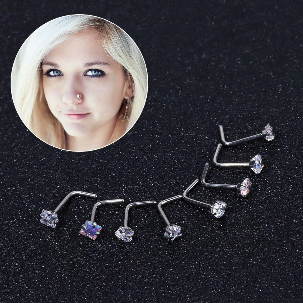 Khuyên Mũi Bằng Thép Hình Chữ L Quyến Rũ|Vít Mỏng|Khuyên Xỏ Rốn Đính Đá Quyến Rũ