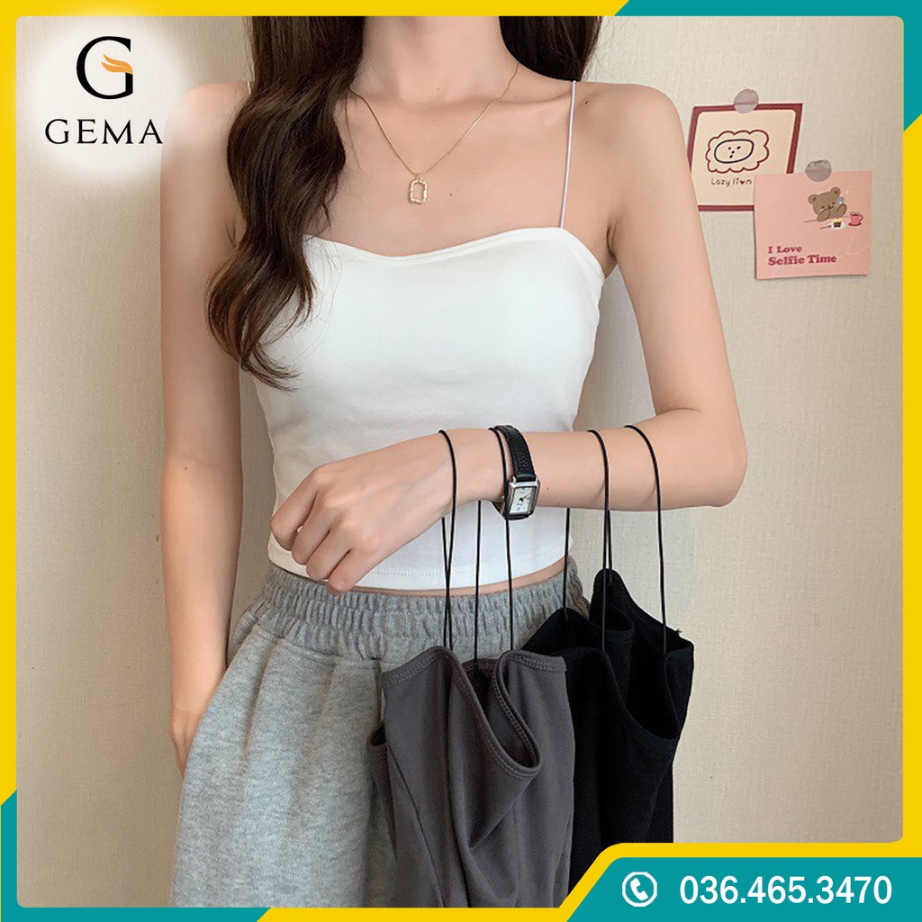 Áo 2 Dây Sợi Bún Có Lót Ngực, Bra 2 Dây Mảnh Dáng Lửng, Áo 2 Dây Croptop có mút ngực_6 màu