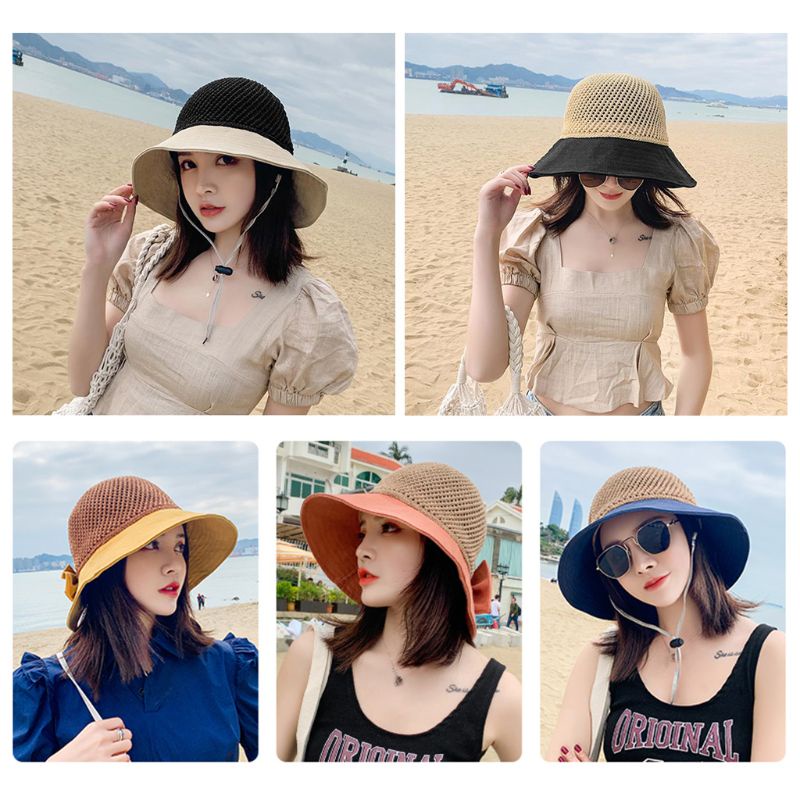 Nón Cói Rộng Vành Chống Nắng Tia UV Màu Sắc Tương Phản Thời Trang Mùa Hè Cho Nữ
