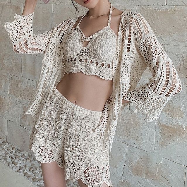 Set Ren Bikini Đi Biển Khoác Tay Lỡ Xinh Xắn Cho Nữ Vào Mùa Hè Kiểu 13 | Smide Clothing