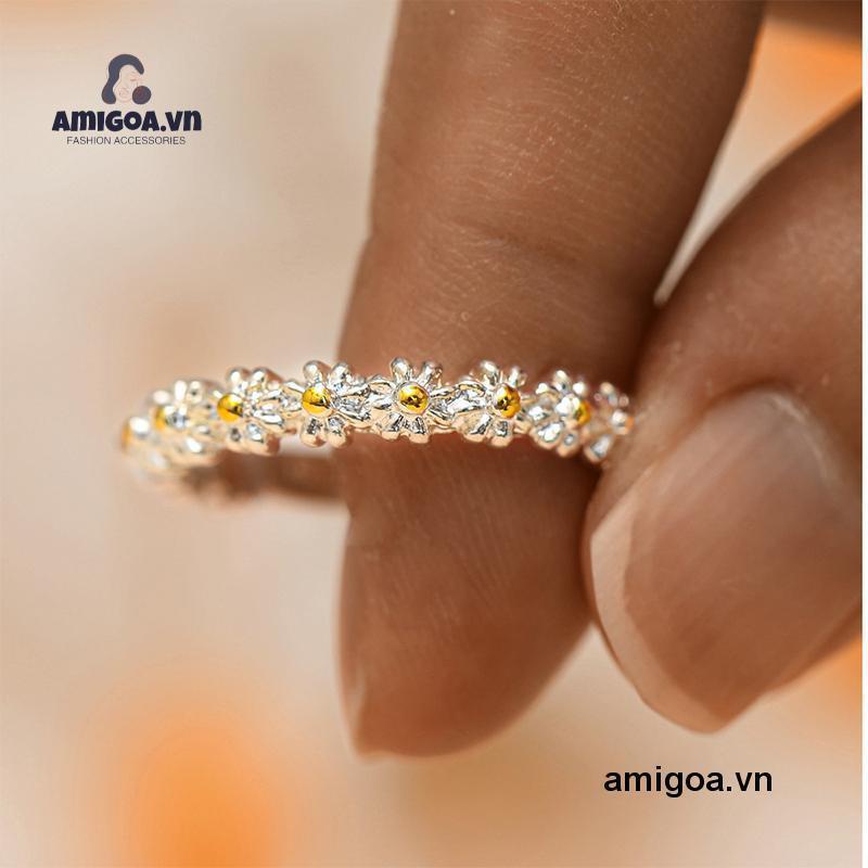 ✨✨Nhẫn Đeo Tay Họa Tiết Tranh Sơn Dầu Hình Hoa Cúc Dễ Thương Bắt Mắt