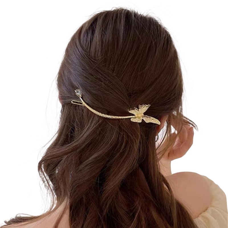 Kẹp Tóc Hình Bướm Đính Ngọc Trai Phong Cách Retro Cho Nữ