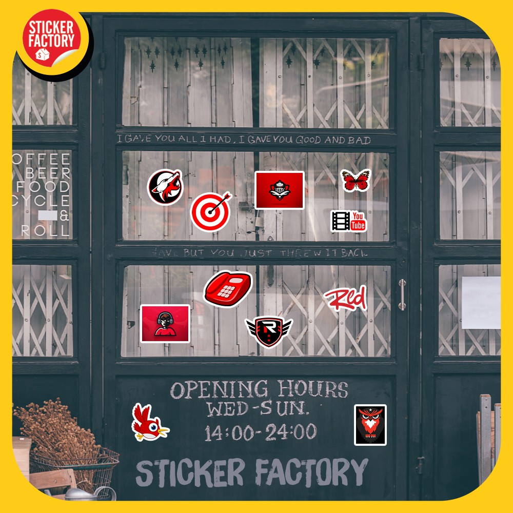 Black Red - hộp set 100 sticker decal hình dán nón bảo hiểm , laptop, xe máy, ô tô - STICKER FACTORY