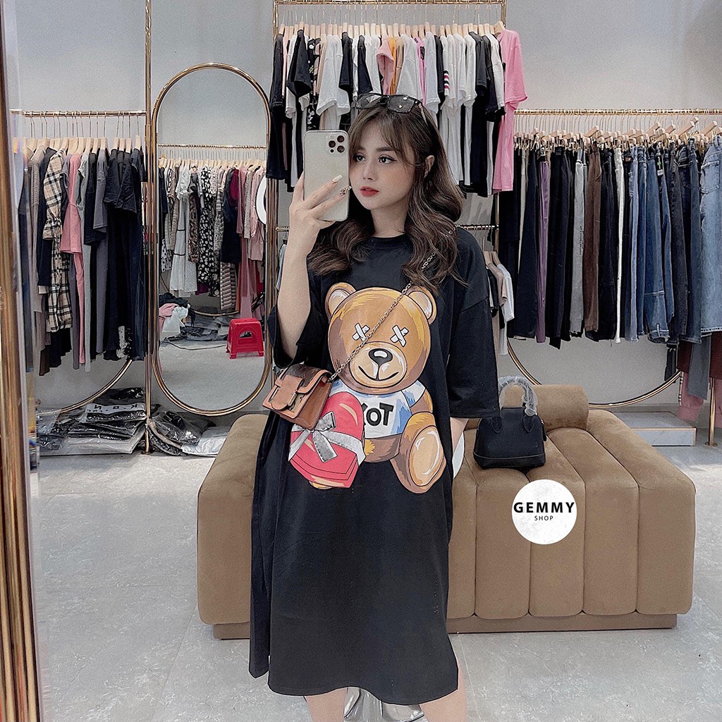 Váy xuông dài , Váy suông bầu chất cotton Gemmy House in hình gấu