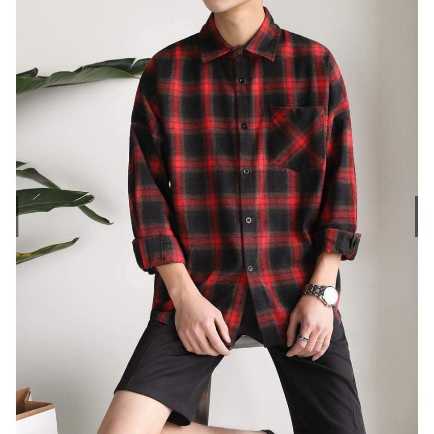 Áo sơ mi Caro Đỏ / Xanh / Đen / Xanh lá cây - Flannel Basic Unisex - Shirt Ca ro - Flannel Red Black Blue Green ảnh thật