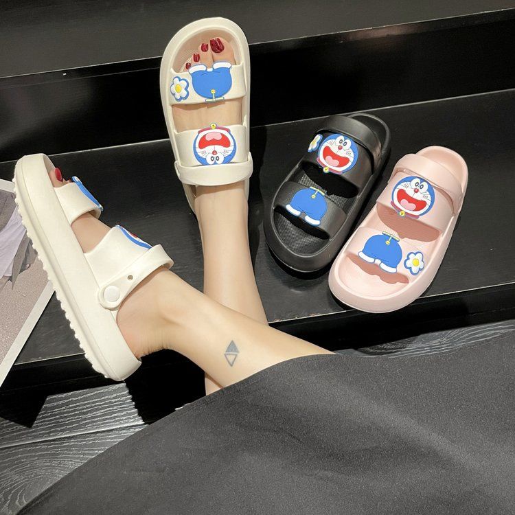 Dép bánh mì đế cao dép đi biển dép dễ thương Dép Sandal Đế Xuồng Hình Doraemon Dễ Thương Cho Nữ