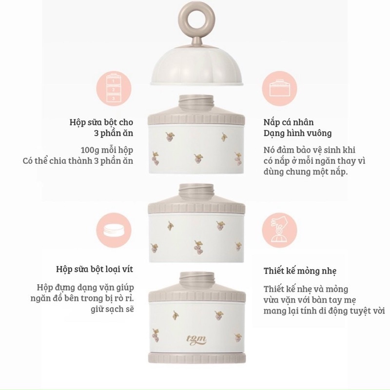 Hộp chia sữa bột - Hộp trữ sữa 3 ngăn TGM Hàn Quốc