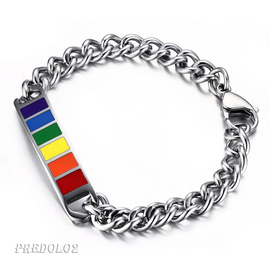 Stainless Steel Chain Braided Rainbow Powerful Clasp Wristband Gay Pride